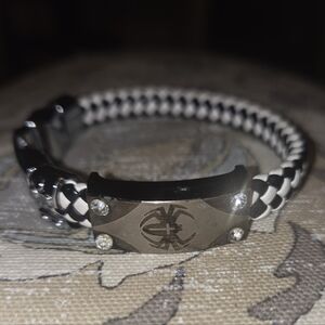 Men's Black & White Braided Stainless Steel ID Bracelet